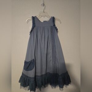 Blue  firefly hunting dress sleeveless blue  lace trim tai